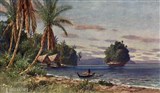 Деревня на островах Палау, рисунок Rudolf Hellgrewe (1908)