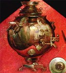 Федоскинская миниатюра («Чаепитие», фрагмент шкатулки)