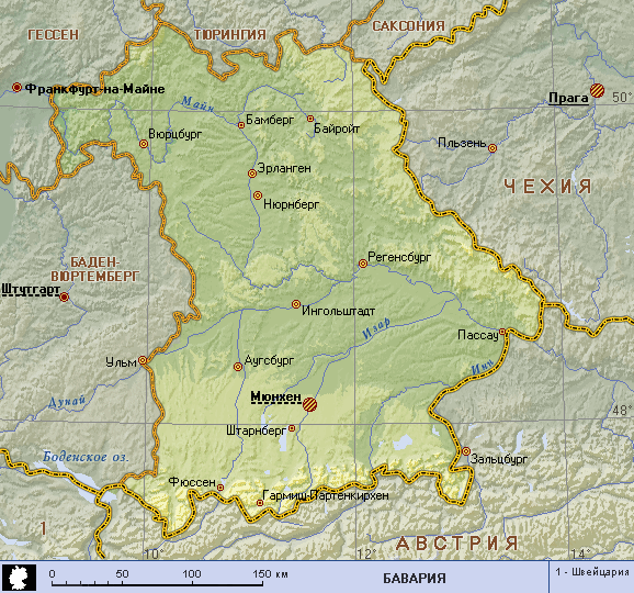 Карта баварии с городами