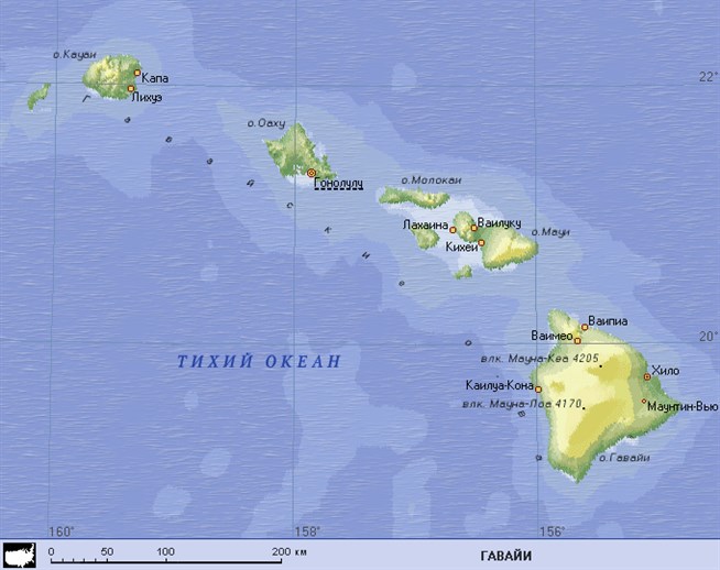 В каком океане находится архипелаг. Где находятся Гавайские острова на карте. Гавайские острова карта физическая.