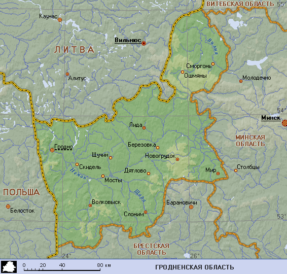 Карта гродненская область с районами