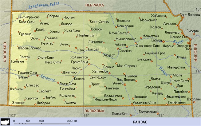 Карта канзаса с городами