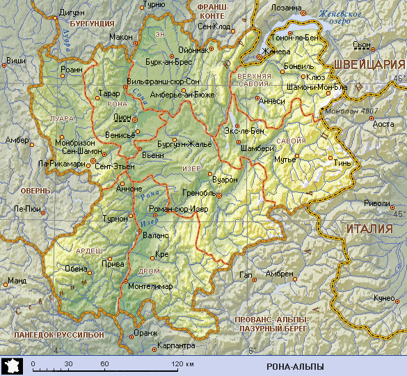 Карта рон. Овернь Рона Альпы карта. Регион Франции Оберн Рона Альпы. Рона-Альпы на карте Альпы. Регион Овернь Франция на карте.
