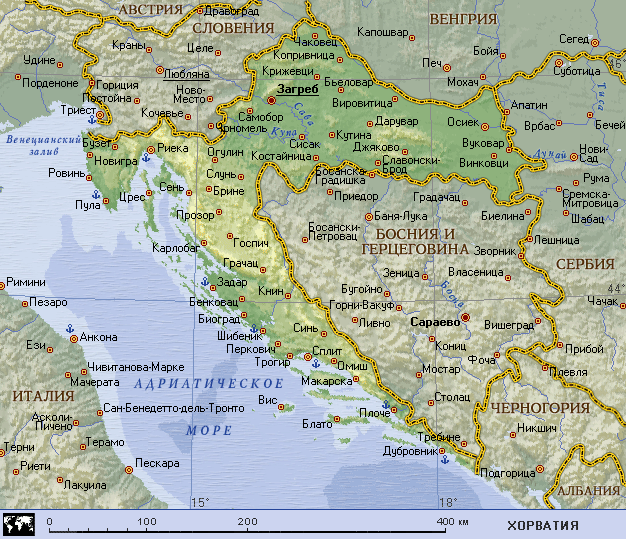 Географическая карта хорватии