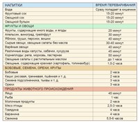 Время переваривания продуктов в организме человека