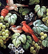 Жостовская роспись (А. Мажаев. Поднос «Виноград и птицы»)