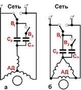 Конденсаторный электродвигатель (трехфазный, схема)