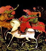 Палехская миниатюра («Девушки, провожающие всадников»)