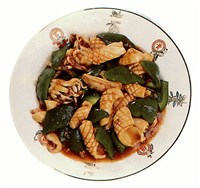 Цветы из кальмара со сладким перцем