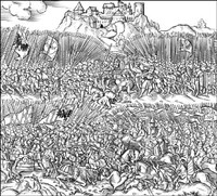Грюнвальдская битва 15.7.1410 (гравюра из «Хроники» М. Бельского)